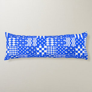 Blue White Mixed Patterns Patchwork Design Body Cushion