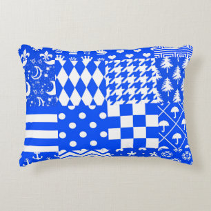 Blue White Mixed Patterns Patchwork Design Decorative Cushion