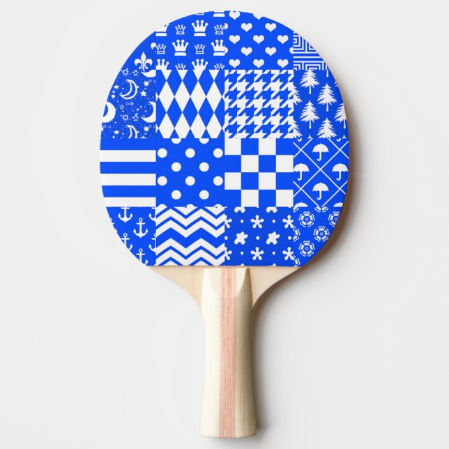Blue White Mixed Patterns Patchwork Design  Ping Pong Paddle (Front)