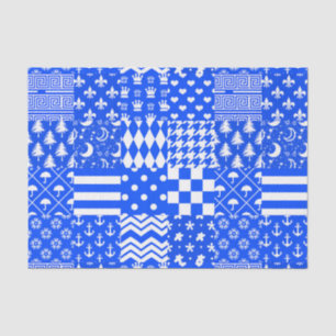 Blue White Mixed Patterns Patchwork Design Tissue Paper