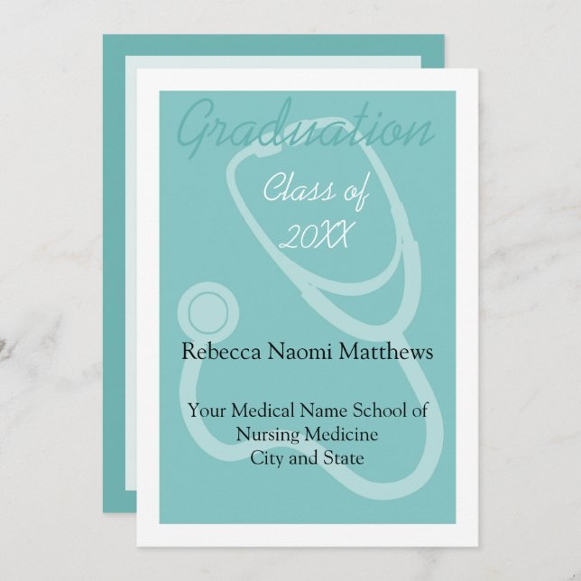 Blue/White Modern Medical Graduation Announcement (Front/Back)