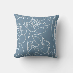Blue White Modern Wildflower Cushion