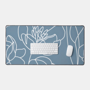 Blue White Modern Wildflower Desk Mat