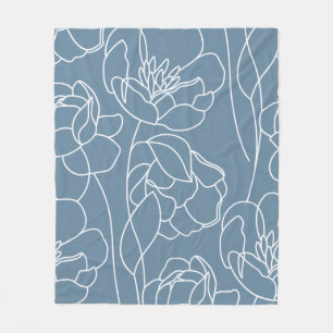 Blue White Modern Wildflower Fleece Blanket
