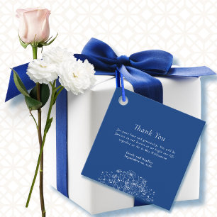 Blue White Modern Wildflower Wedding Thank You Favour Tags