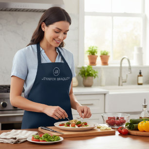 Blue White Monogram Custom Name Gift Apron