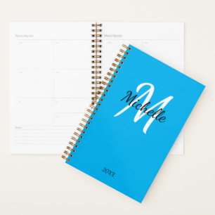 Blue & White Monogram Cute Simple Elegant Planner