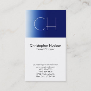 Blue White Monogram Event Planner Business Card