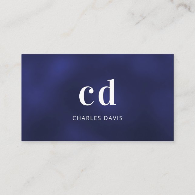 Blue white monogram initials minimalist business card (Front)