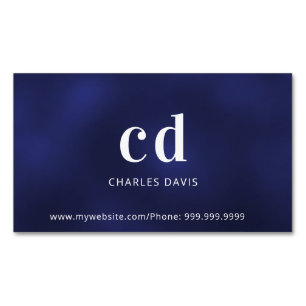 Blue white monogram initials minimalist magnetic business card