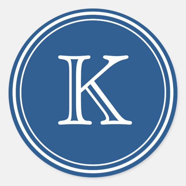 Blue & White Monogram Round Seal Stickers (Front)