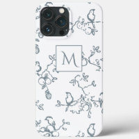 Blue White Monogram Simple Bird Pattern
