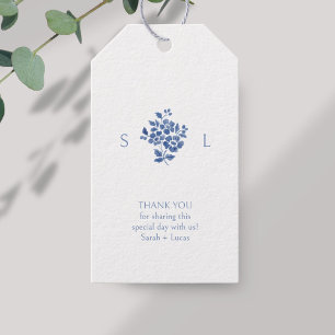 Blue & White Monogram Thank you Wedding Gift Tag