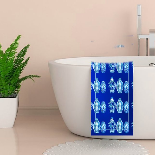 Blue White Monogrammed Elegant Ginger Jar  Bath Towel Set (Creator Uploaded)