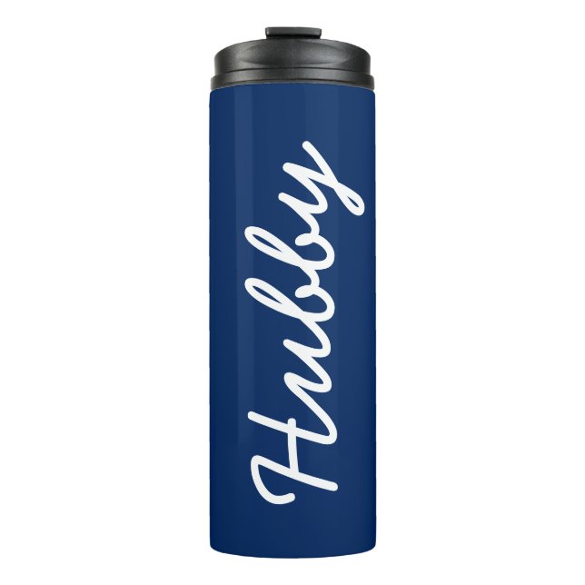 Blue White Monogrammed Hubby Cool Elegant Modern Thermal Tumbler (Front)