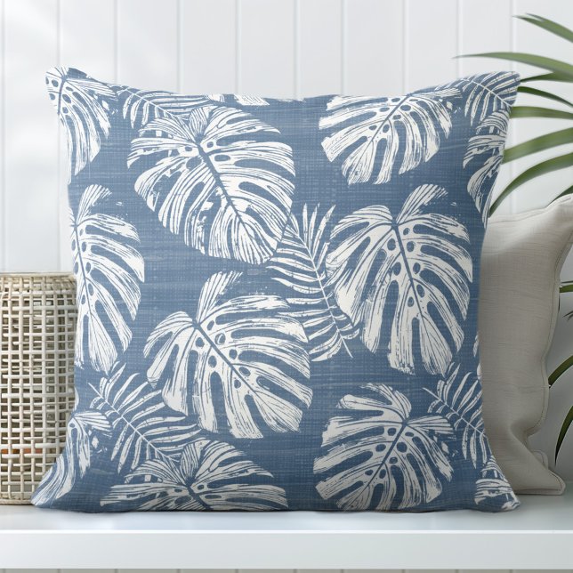 Blue & White Monstera Palm Leaves Cushion (Creator Uploaded)