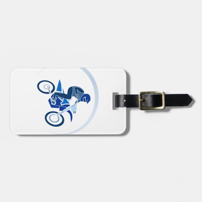 Blue, White Motorcycle Luggage Tag (Front Horizontal)
