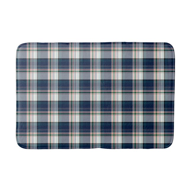 Blue, White, Multi Thread Plaid Bath Mat (Front)