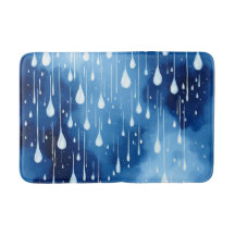 Blue White Nature Raindrops Pattern Bath Mat