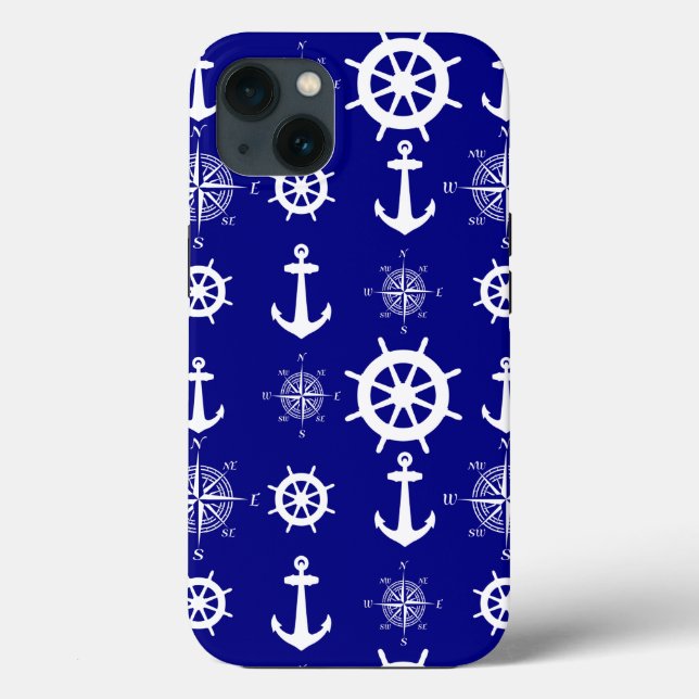 Blue White Nautical Coastal Boating Case-Mate iPhone Case (Back)