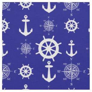 Blue White Nautical Coastal Boating Fabric