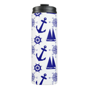Blue White Nautical Coastal Boating Thermal Tumbler