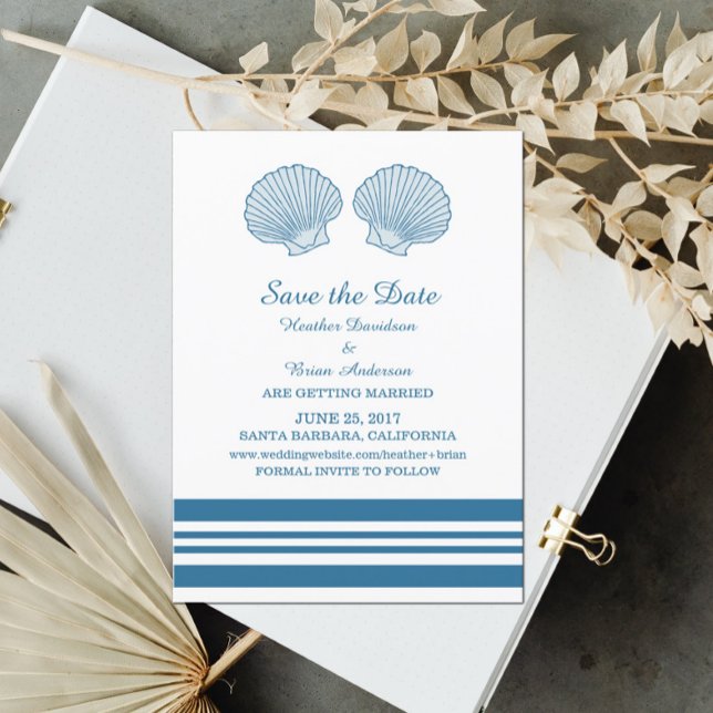 Blue White Nautical Seashells Save the Date Invite (Creator Uploaded)