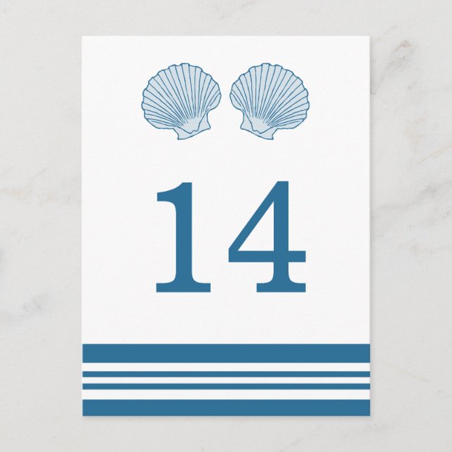 Blue White Nautical Seashells Table Postcard (Front)