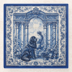 Blue & White Newfoundland Garden Tile Mural Glass Coaster