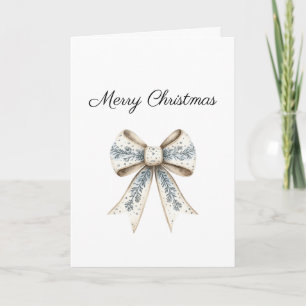 Blue White Nordic Cream Bow Christmas Card