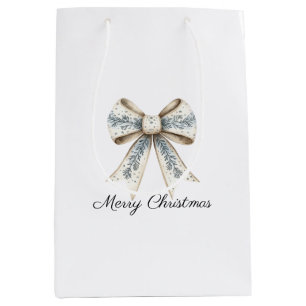 Blue White Nordic Cream Bow Christmas Medium Gift Bag