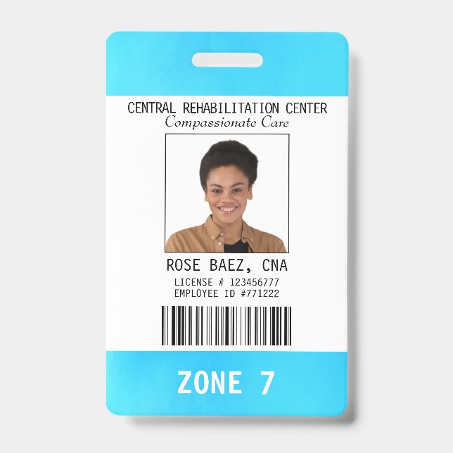  Blue White Nurse Aide CNA Photo ID Name Badge (Front)