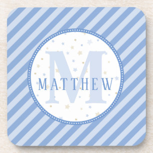 Blue & White Nursery Decor. Monogram Coaster