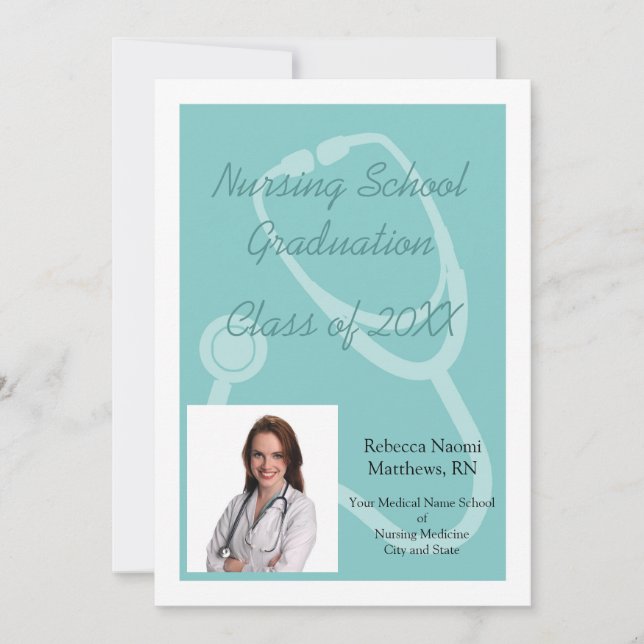 Blue/White Nursing School Graduation Announcement (Front)