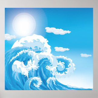 Blue white ocean sea waves custom poster