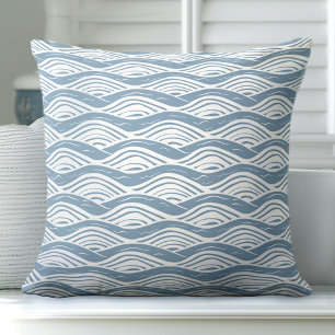Blue & White Ocean Waves Throw Pillow