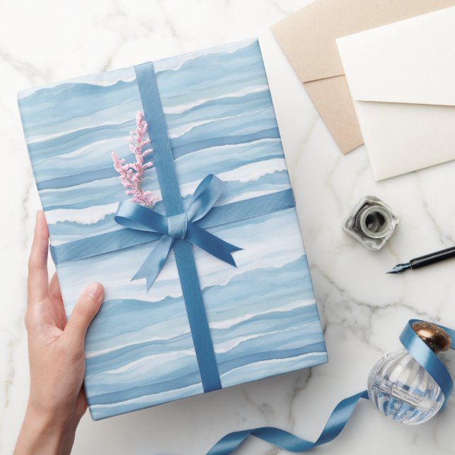 Blue White Ocean Waves Wedding Wrapping Paper (Gifting)