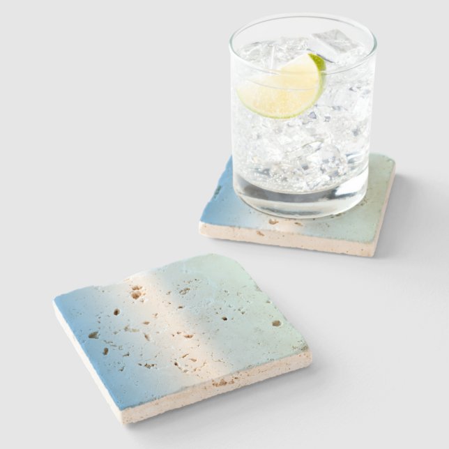 Blue White Ombre Stripes Stone Coaster (Side)