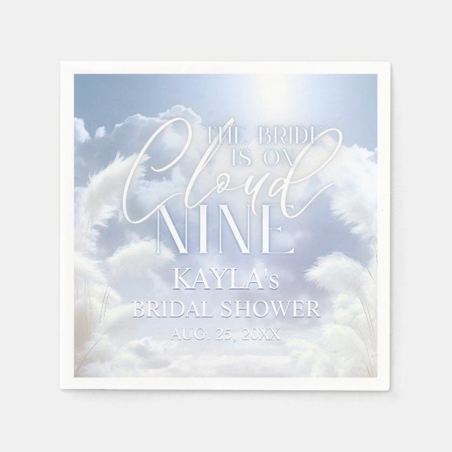 Blue White On Cloud Nine 9 Pampas Bridal Shower Napkin (Front)
