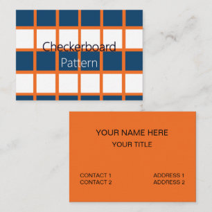 Blue White Orange Chequered Geometric Business Card