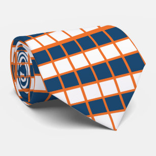 Blue White Orange Chequered Pattern Tie