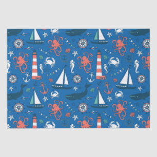 Blue White & Orange Nautical Pattern Tissue Paper