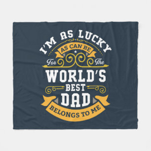 Blue White Orange Worlds Best Dad Fleece Blanket