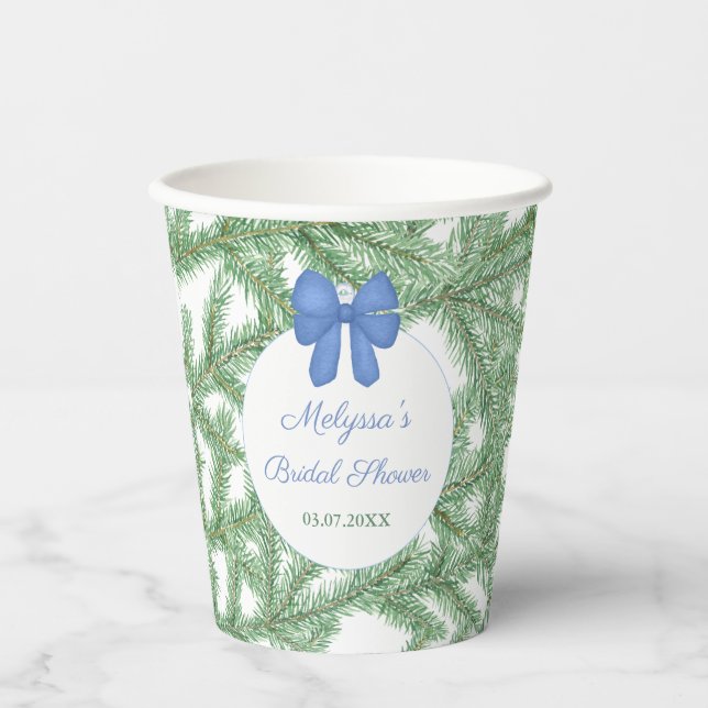 Blue White Ornaments Christmas Bridal Shower Party Paper Cups (Front)