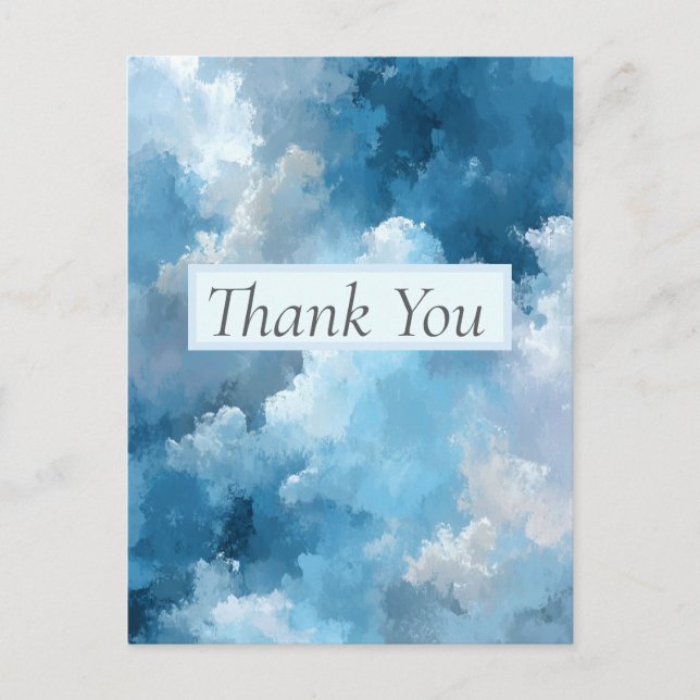 Blue & White Painted Clouds Thank You Card (Front)