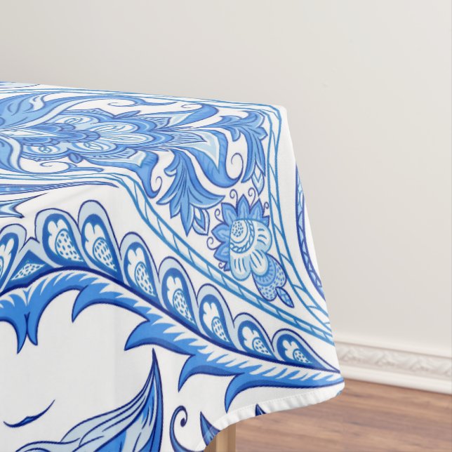 Blue & White Paisley Pattern Tablecloth (In Situ)