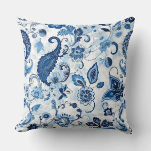 Blue & White Paisley Throw Pillow