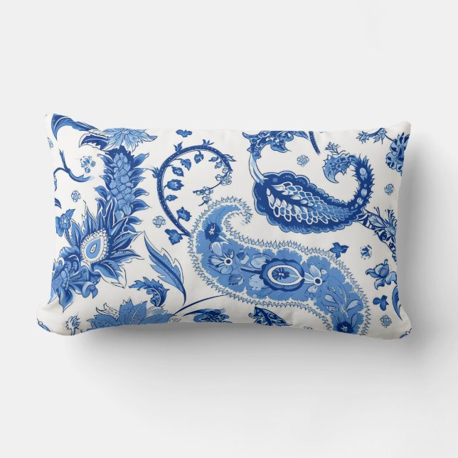 Blue & White Paisley Throw Pillow (Front)