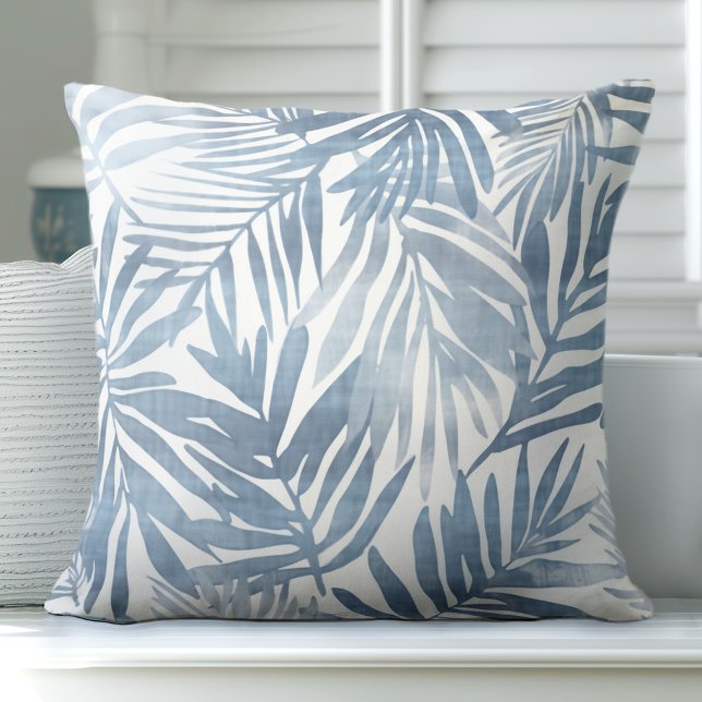 Blue & White Palm Leaf Throw Pillow (Creator Uploaded)