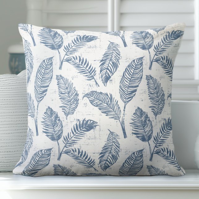 Blue & White Palm Leaves Throw Pillow (Creator Uploaded)